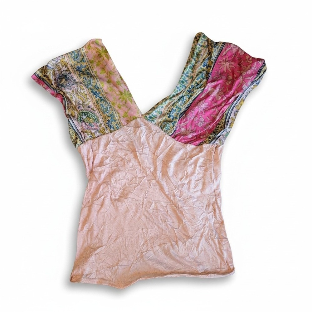dELiA*s Y2K deep v patchwork paisley handkerchief top boho fairycore sz medium